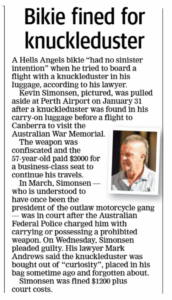 News article - Bikie find for knuckleduster